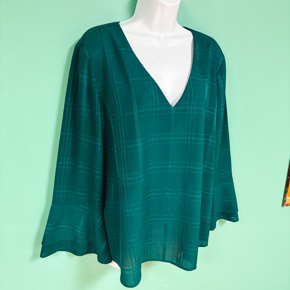 41 Hawthorn Green Teal Ainsley Textured Bell Sleeve Blouse Womens Size XXL - Picture 3 of 9